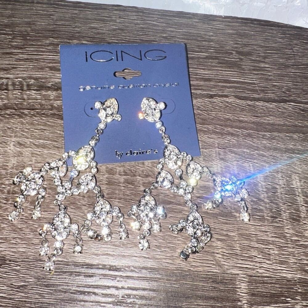 Icing‎ Crystal Chandelier Earrings Silver Wedding party dance sexy shine
